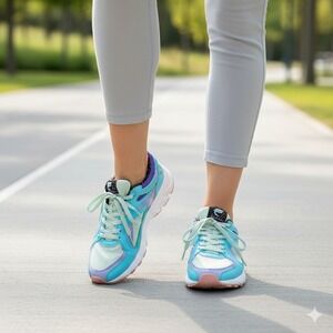 Fabletics Athletic Sneakers Blue Purple Mint Lace Up Chunky‎ Sole - Size 6.5